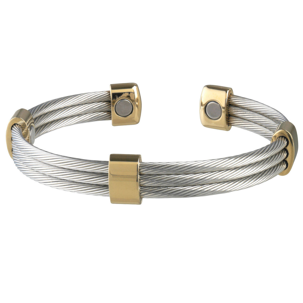 Trio Cable Stainless/Gold Magnetic Bracelet, Extra Large U18791