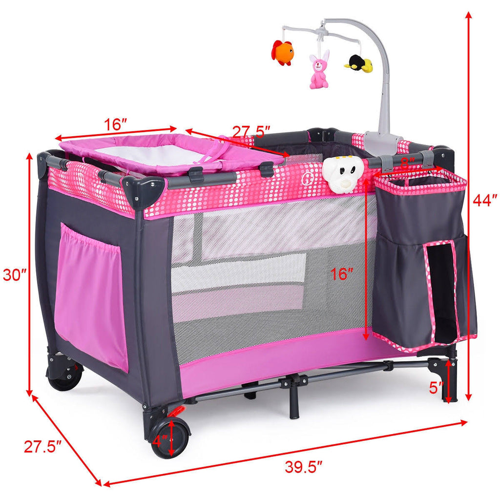 Foldable Travel Baby Crib Playpen Bassinet with Carry Bag R866684