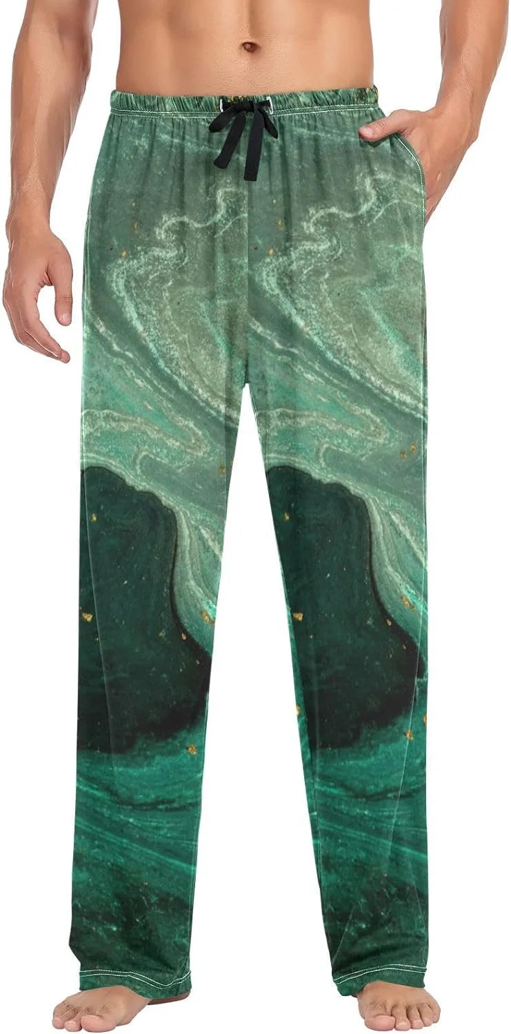 Teal Green Gold Marble Cotton Pajama Pants M60025