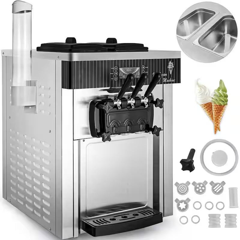 Commercial Ice Cream Machine 5.3 to 7.4 Gal. per Hour 3 Flavors Soft Serve H295