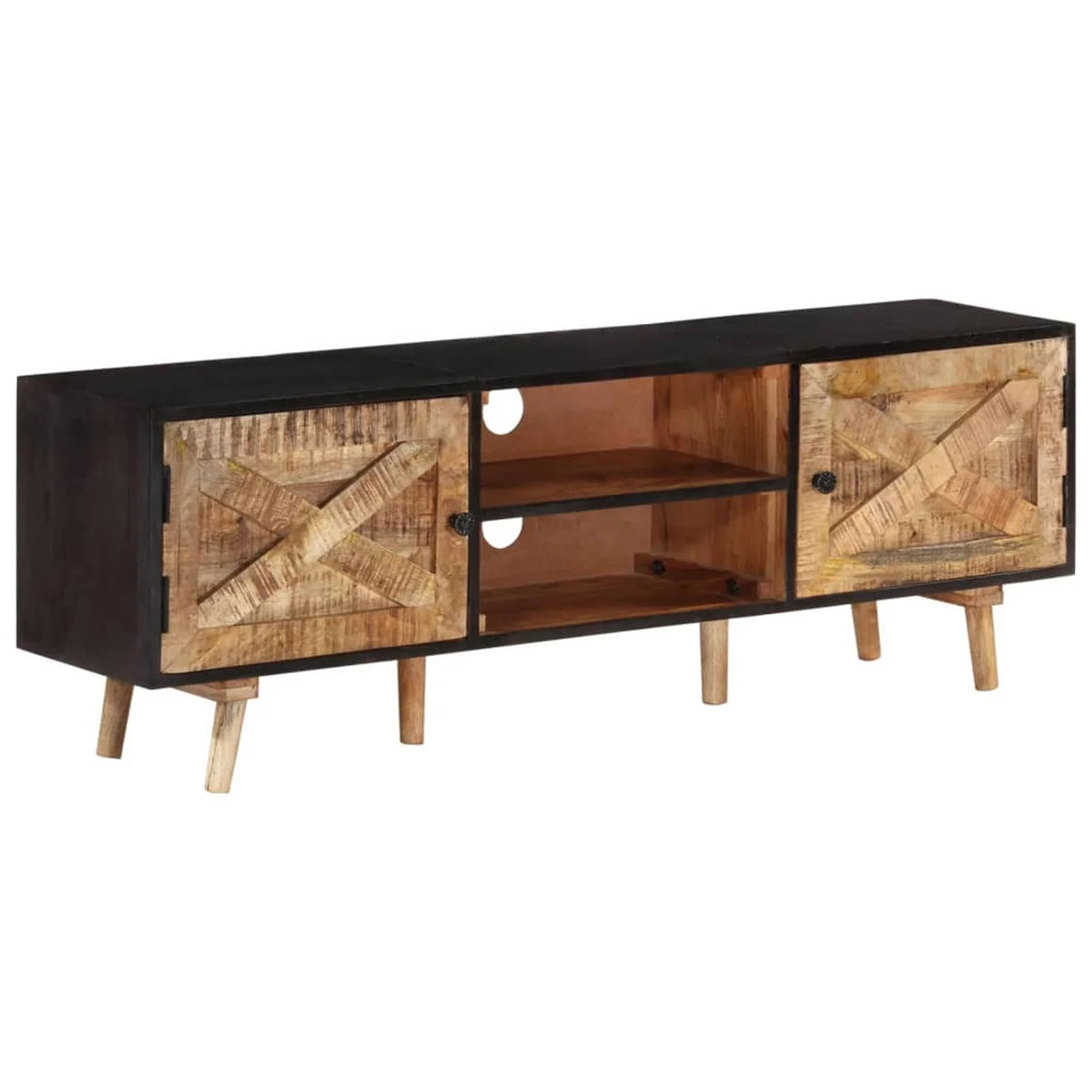 Rough Mango Wood and Solid Acacia Wood TV Cabinet with Storage Shelf C847242