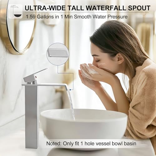 Chrome Waterfall Vessel Sink Faucet with Pop Up Drain K892679