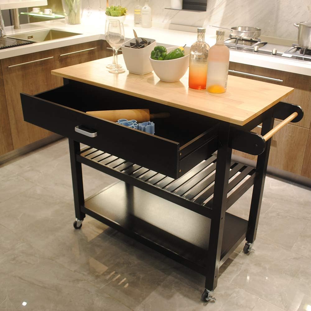 White Rolling Wood Dining Cart with 2 Drawers, 3 Baskets and 2 Shelves H8107