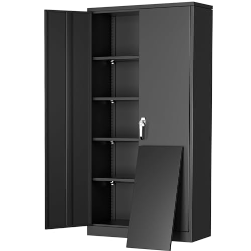 72" Black Locking Metal Storage Cabinet with 4 Adjustable Shelves Z586157