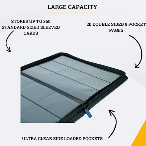 9 Pocket Zipper Binder for 360 Cards Black Side Loaded Pockets J84374