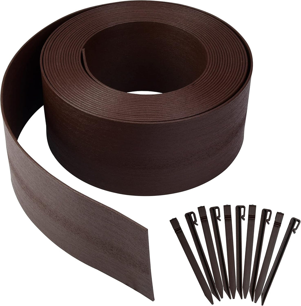 40 feet Length 5 inch Height 12 Stakes Included Wood Grain Garden Borders Brown L9734