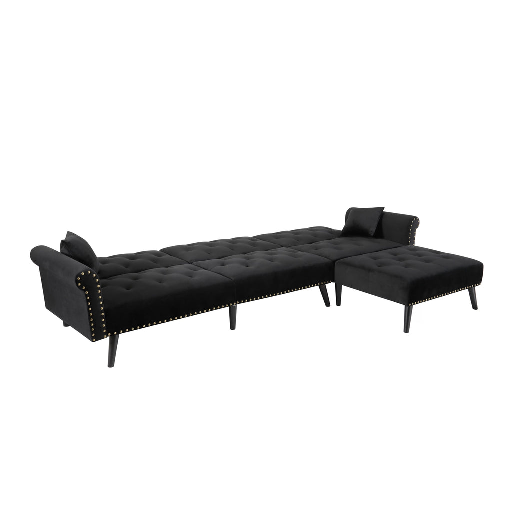 Black Velvet Sectional Sofa with Reversible Chaise R818