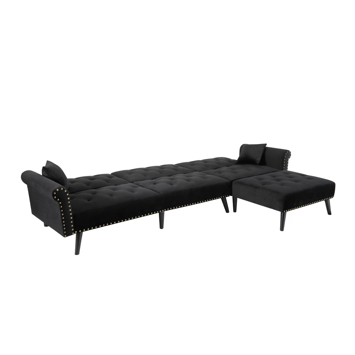 Black Velvet Sectional Sofa with Reversible Chaise R818