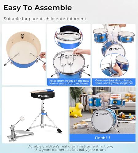 Kids 3-Piece Drum Set with Throne Cymbal Pedal & Drumsticks T4724