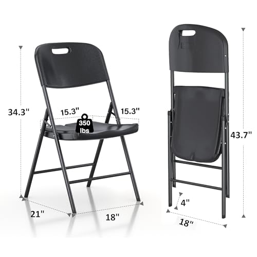 4 Pack Stackable Folding Chairs Plastic Seat Steel Frame Matte Black F790