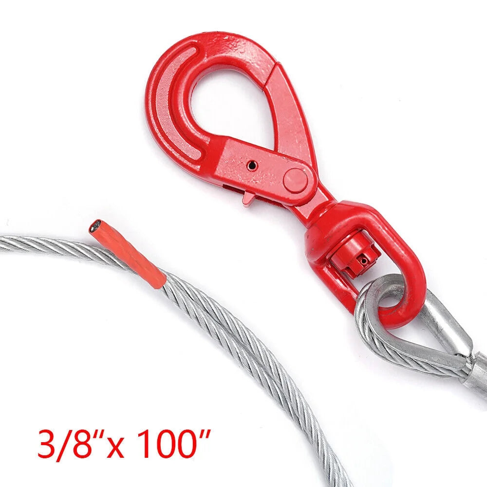 3/8" x 100" Wire Rope Steel Winch Cable with Swivel Hook H318