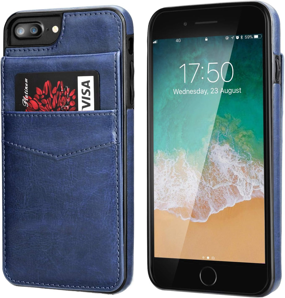 Blue Leather Wallet Case for iPhone 7 Plus 8 Plus with Card Holder N78537