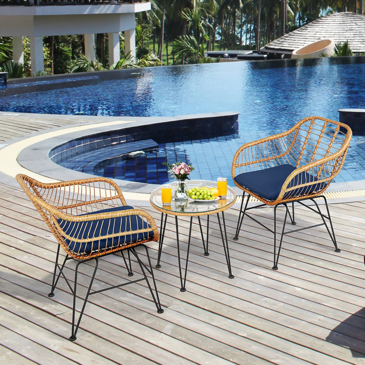 3 Pc Cushioned Patio Rattan Bistro Set R894