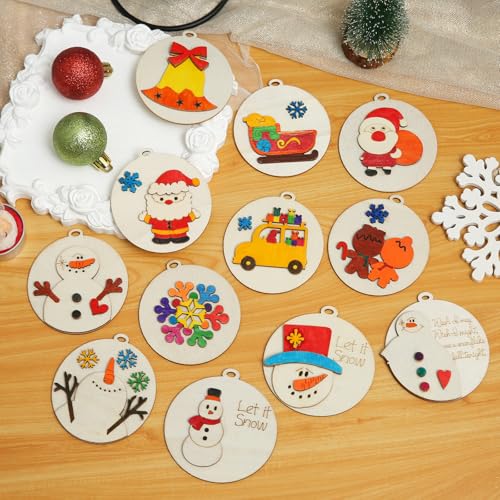 24 Pcs DIY Wooden Christmas Ornaments Painting Kit J33150