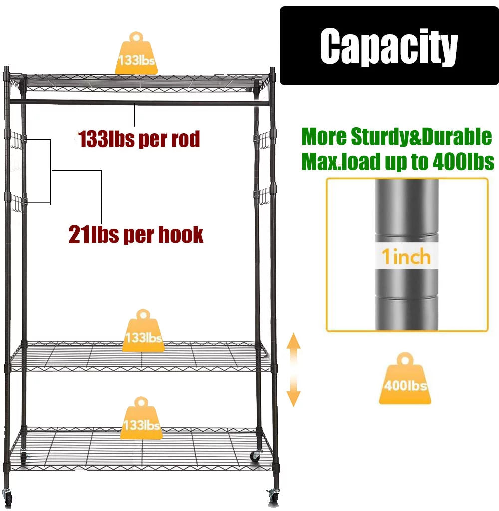Heavy Duty Clothing Garment Rack with Shelves W816
