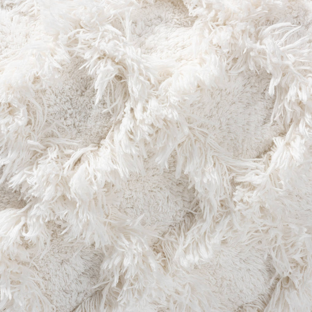 Ivory Handwoven Cotton Fringe Pouf Ottoman D713