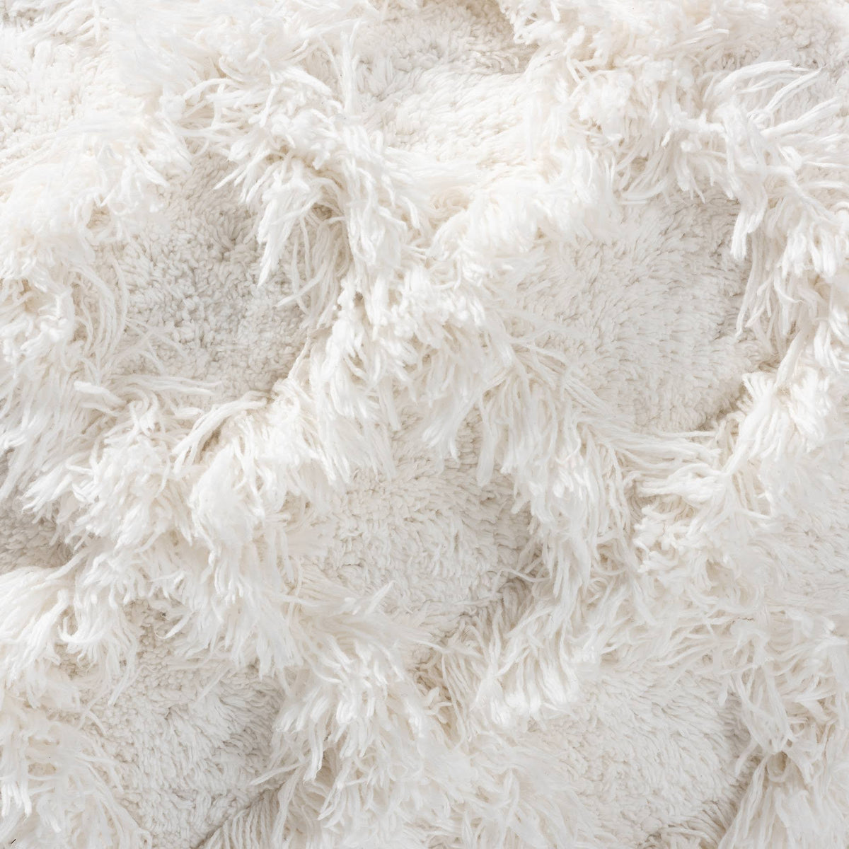 Ivory Handwoven Cotton Fringe Pouf Ottoman D713