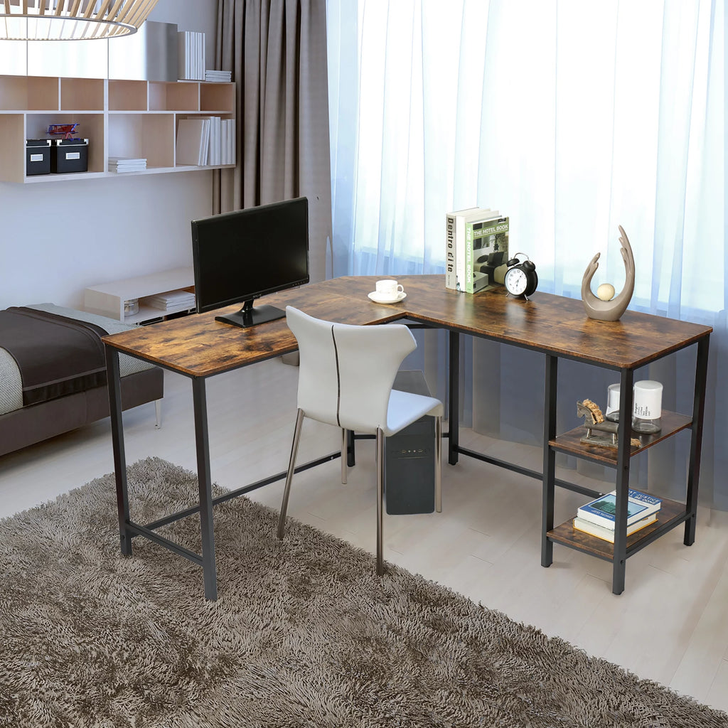 L Shaped Corner Computer Desk 54.3 inch with Storage Shelf R327188