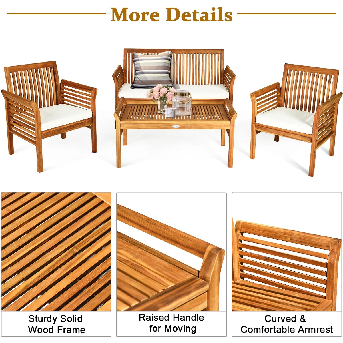 4 PCS Acacia Wood Cushioned Sofa Set I46155