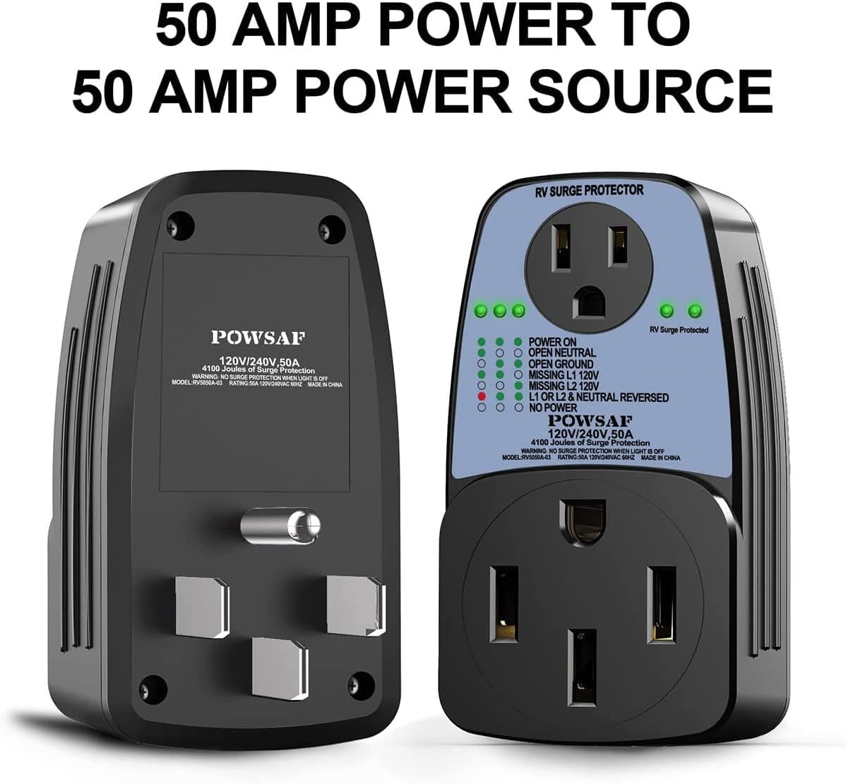 4100 Joules RV Surge Protector with 50 Amp Male to 50 Amp Female and 15 Amp Female S2161