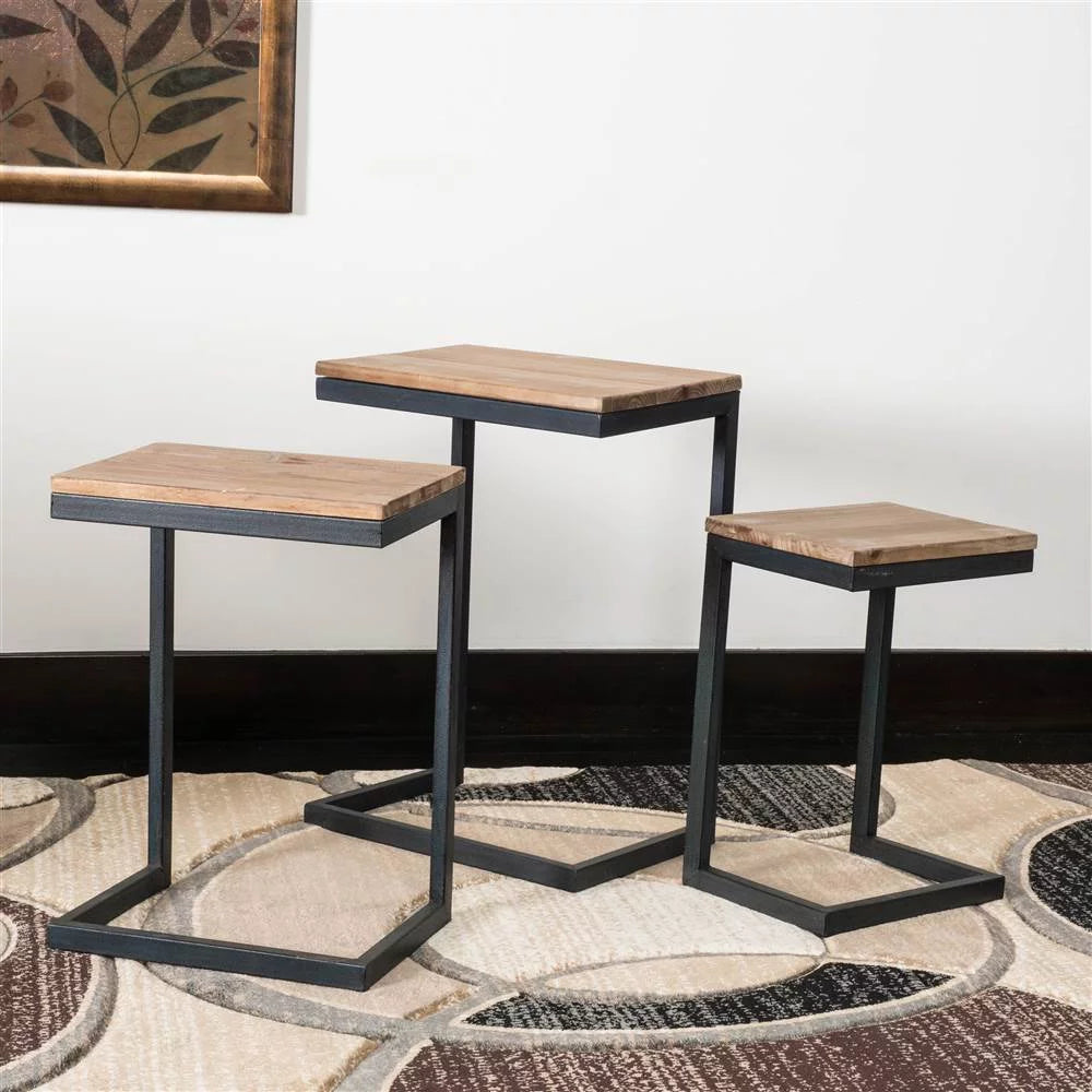 Modern Industrial Firwood Nesting Tables Set of 3 W4021