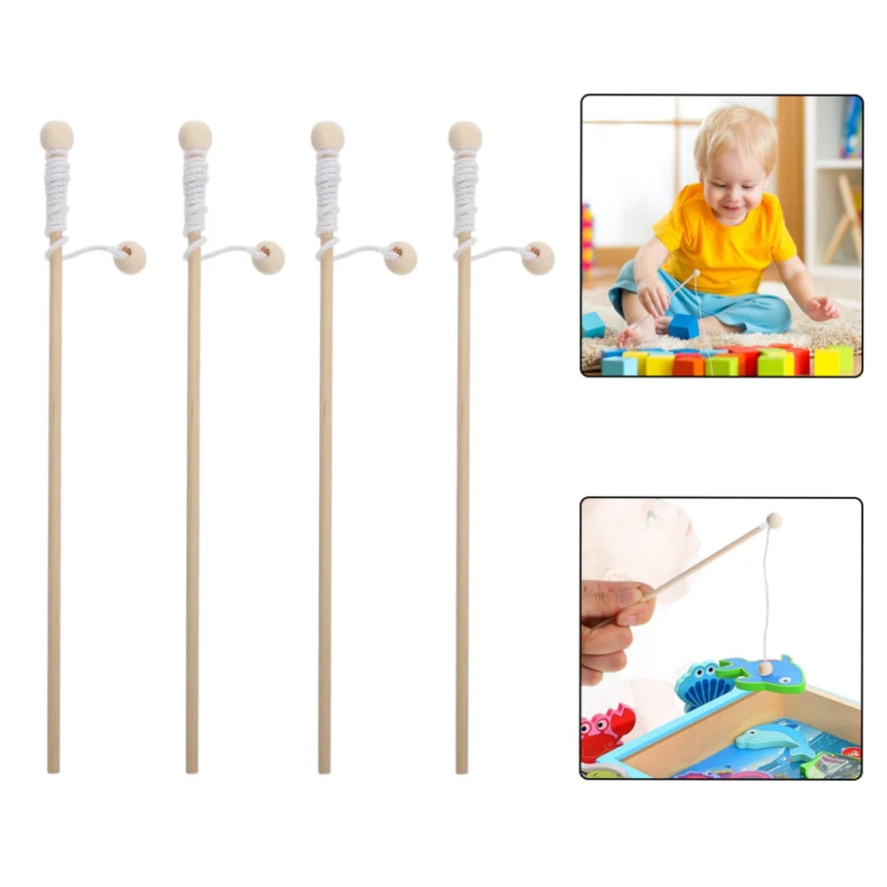4 Pcs Wooden Magnetic Fishing Poles I633911