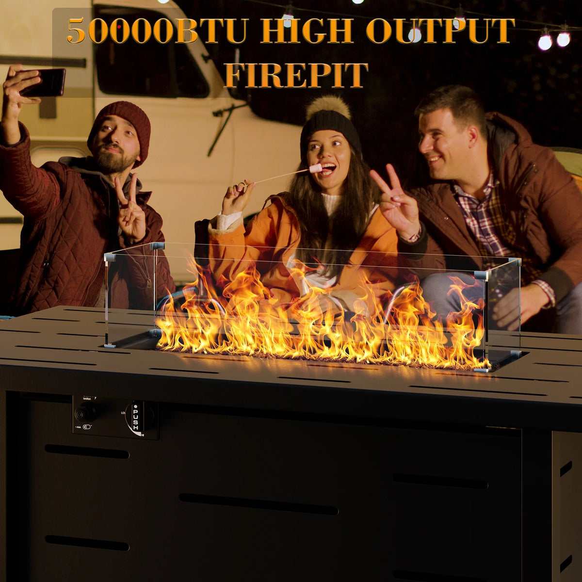 43 Inch Propane Gas Fire Pit Table with Lid and Lava Rock F873