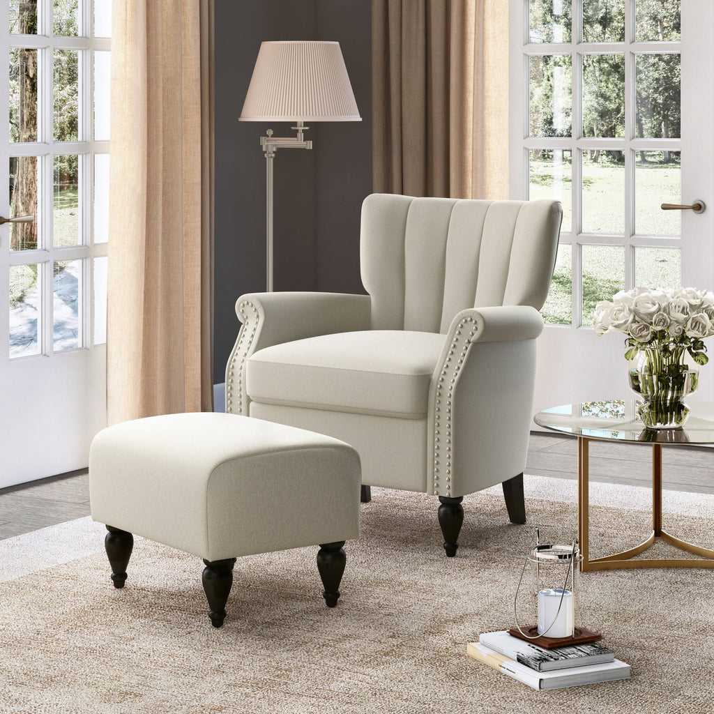 Botanical Velvet Arm Chair and Ottoman J1128
