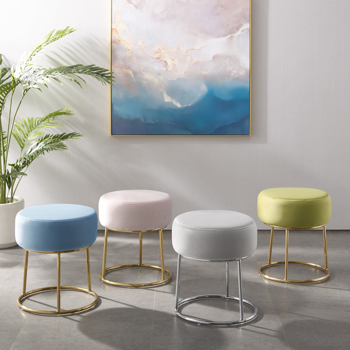 Gray Velvet Vanity Stool K7113