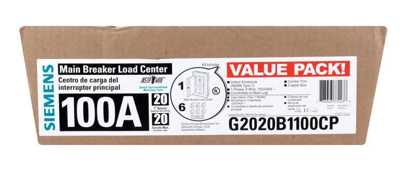 20 Space 20 Circuit 100 Amp Main Breaker Indoor Load Center U1130