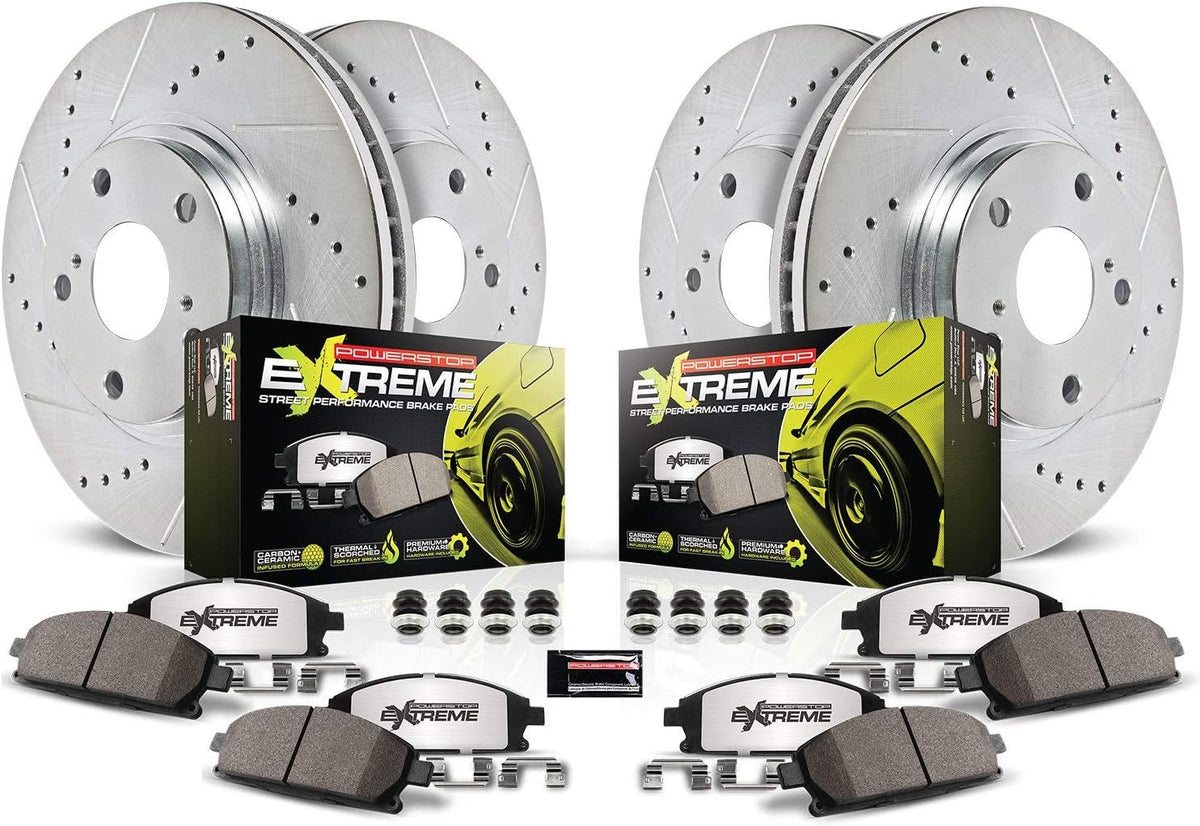 Carbon Fiber Brake Pads with Drilled & Slotted Brake Rotors Kit G3536