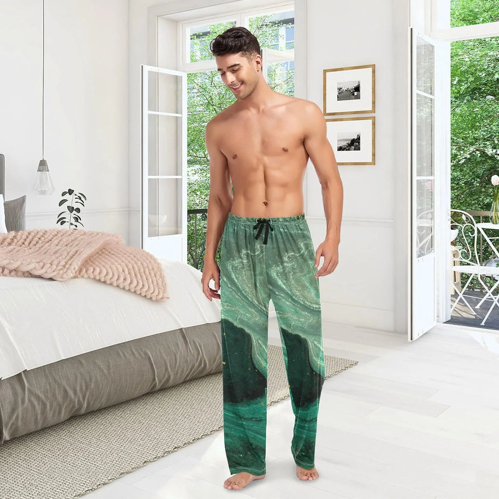 Teal Green Gold Marble Cotton Pajama Pants M60025