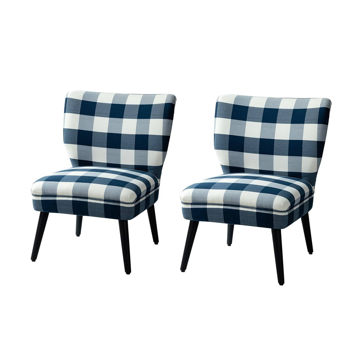 Grey Buffalo Plaid Side Chair with Black Base, Set of 2 N394