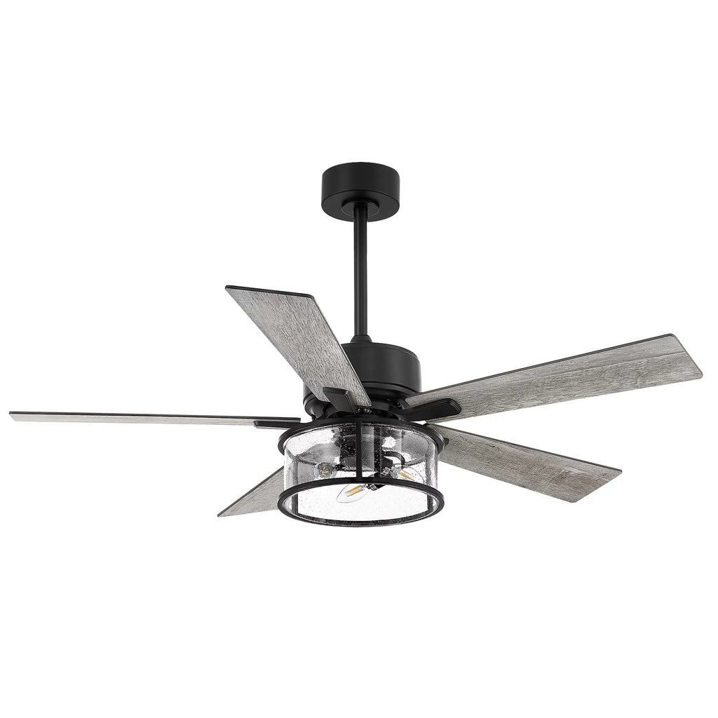 52" Matte Black Reversible Ceiling Fan with Light Kit I124148