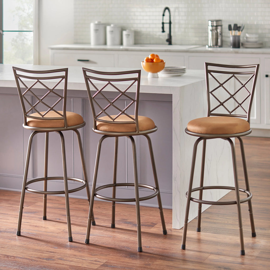 Adjustable Height Swivel Stools Set of 3 Brown Microfiber S1537
