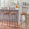 Adjustable Height Swivel Stools Set of 3 Brown Microfiber S1537