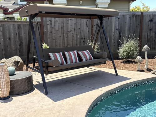 Grey 3-seat Outdoor Swing Chair with Canopy and Cup Holder C603