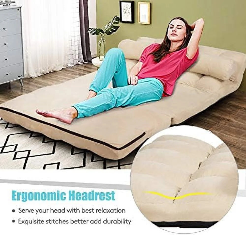 Gray Fabric Sleeper Sofa Bed with 2 Pillows Q777