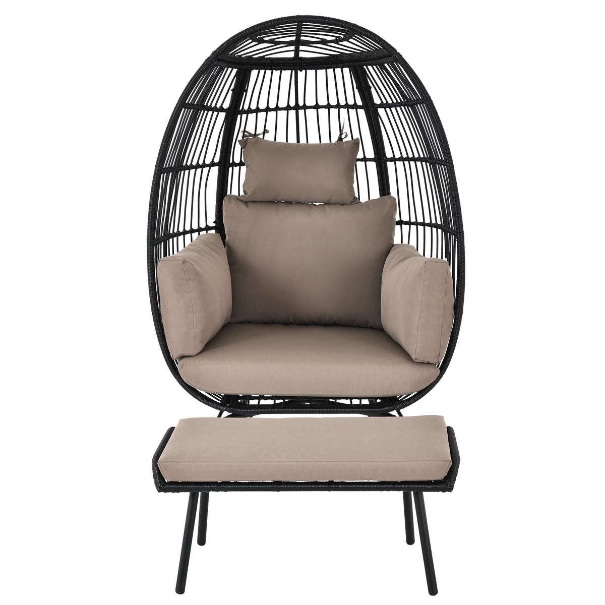 Wicker Egg Chair with Ottoman, Stand, Cushions K79232