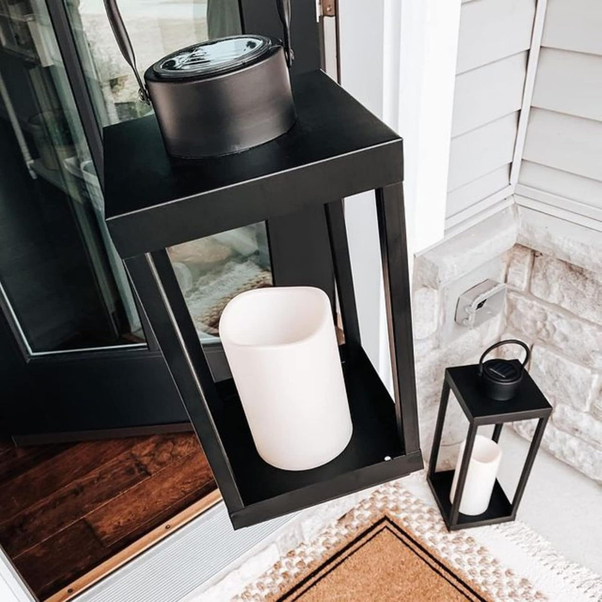 Large Outdoor Solar Lantern with Flameless Pillar Candle L558