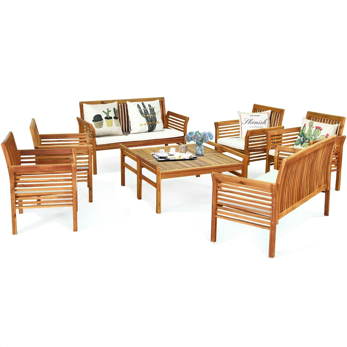4 PCS Acacia Wood Cushioned Sofa Set I46155