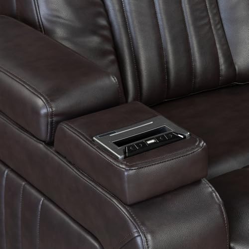 Brown Power Recliner with Power Adjustable Headrest, Wireless Charging Device, USB Port, Storage Arms, Cup Holder and Swivel Tray Table T954625
