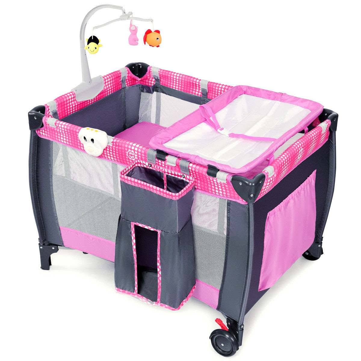 Foldable Travel Baby Crib Playpen Bassinet with Carry Bag R866684