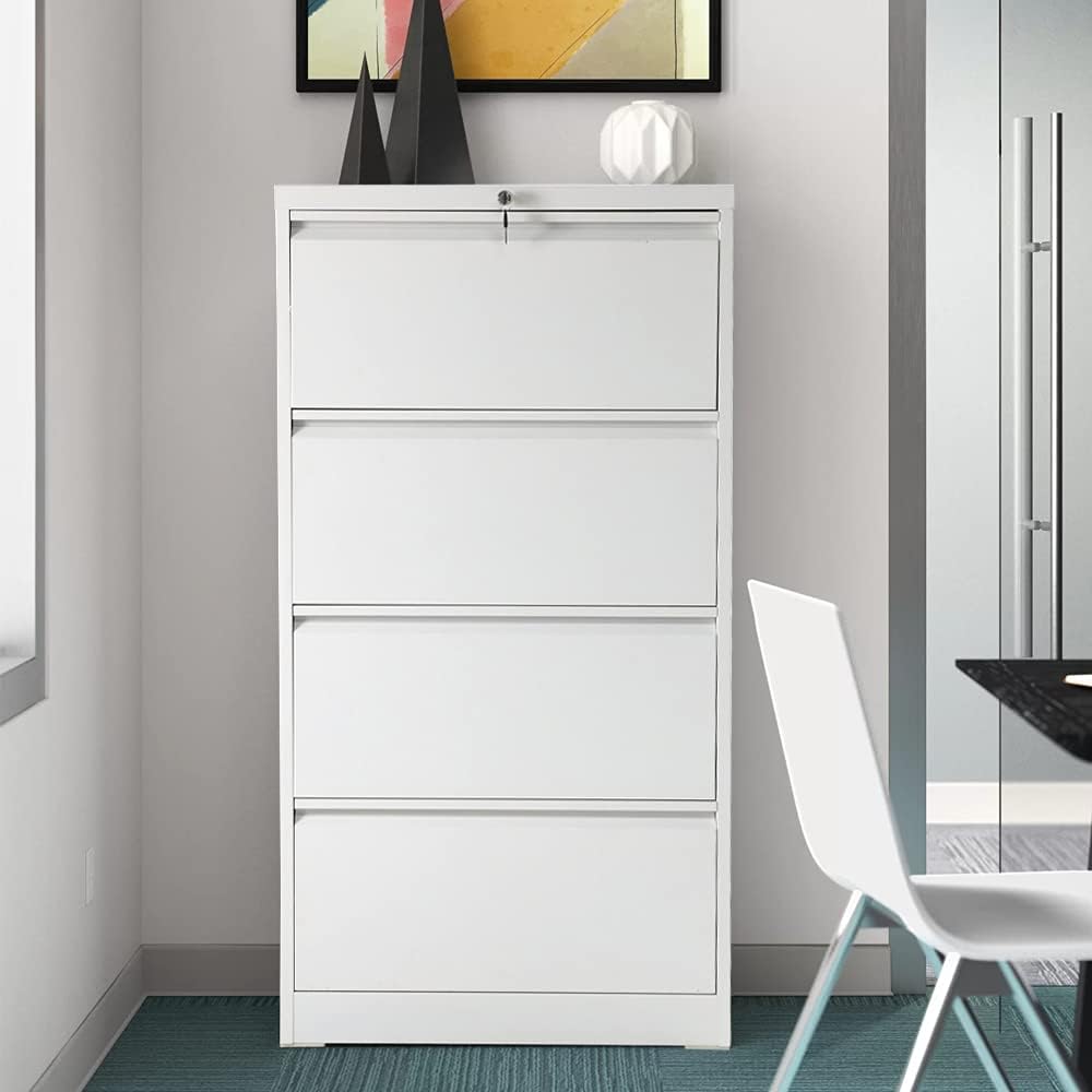 White Metal 3 Drawer File Cabinet with Lock E815