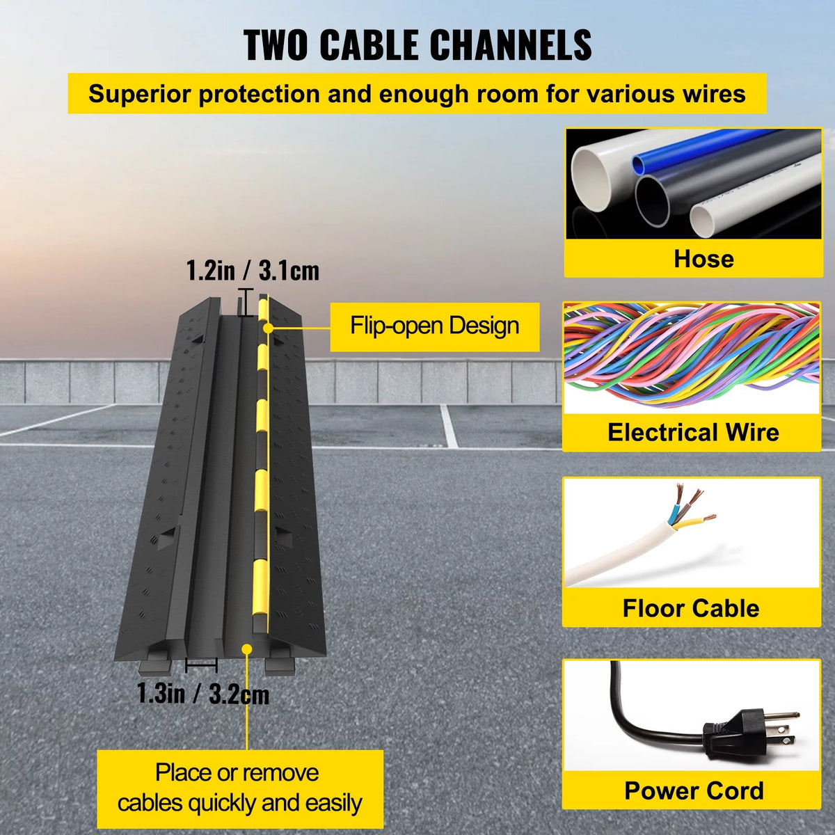 4 Packs 2 Channels Rubber Cable Protector Ramp D3432