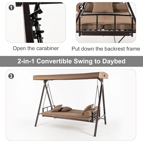 Grey 3-seat Outdoor Swing Chair with Canopy and Cup Holder C603