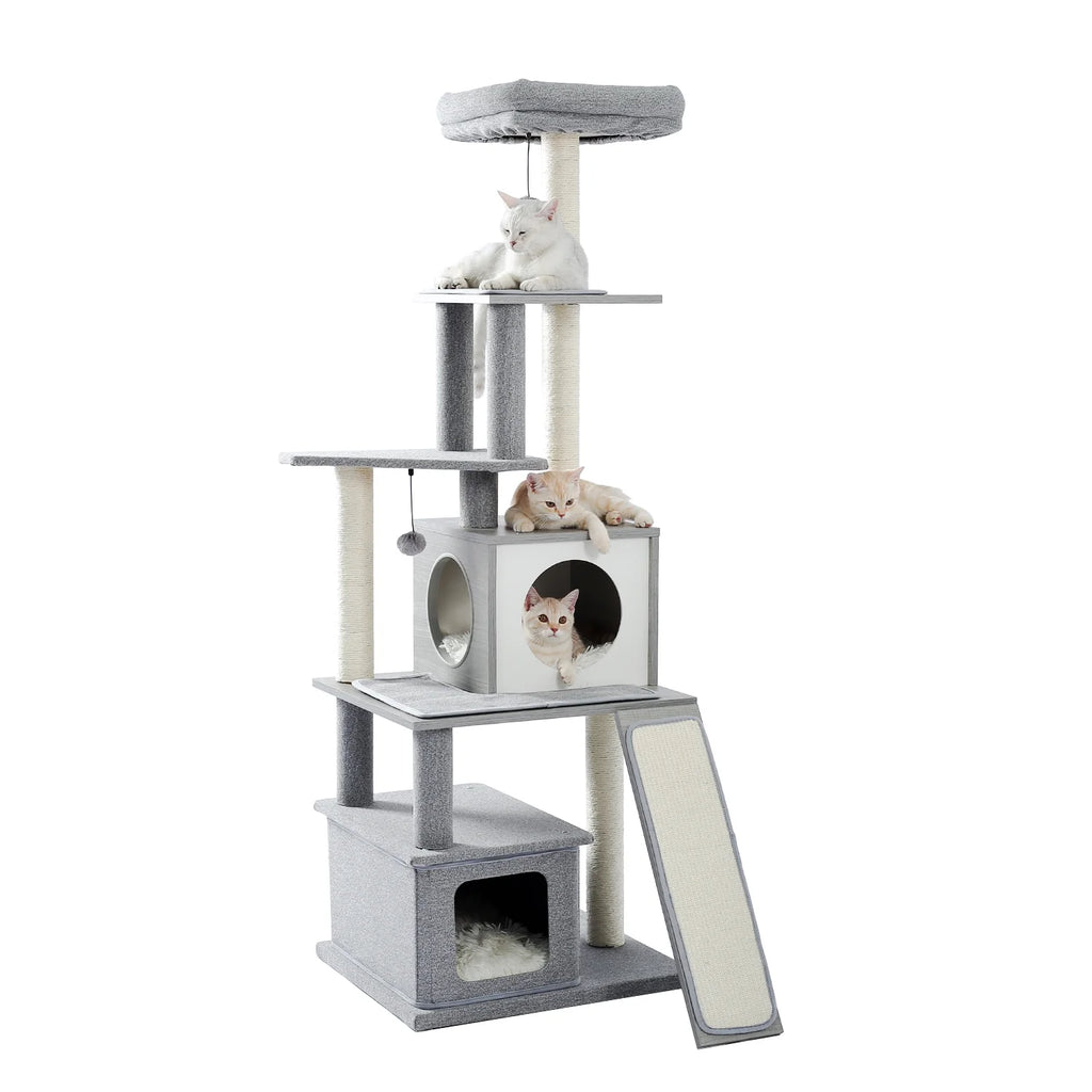 Grey Wood Cat Tree with Sisal Scratching Post E33581