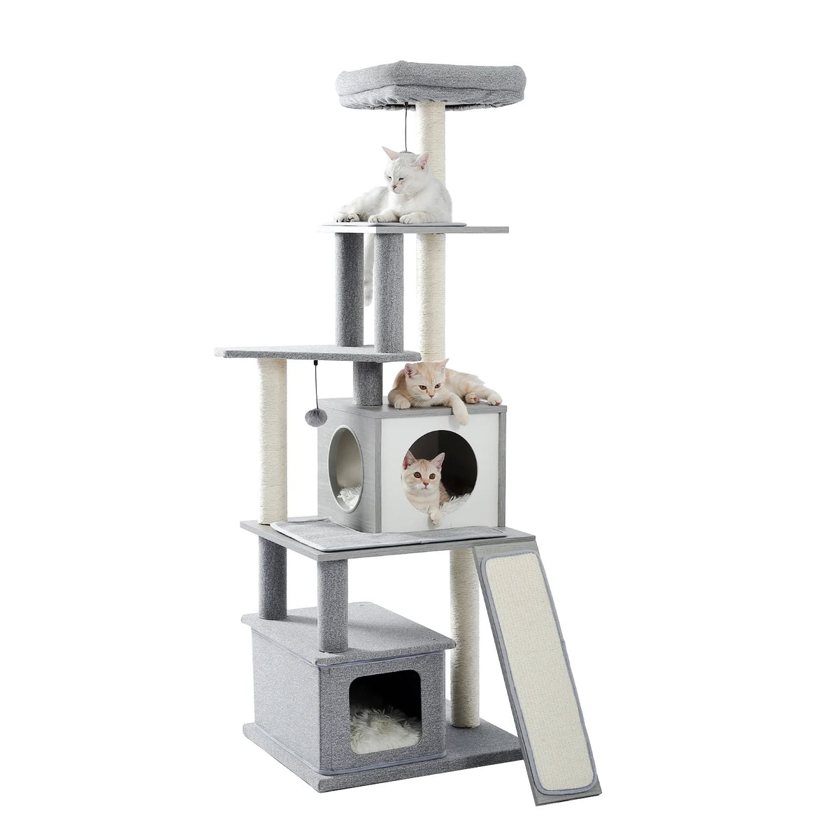 Grey Wood Cat Tree with Sisal Scratching Post E33581