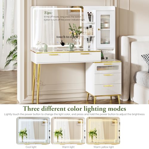 White Vanity Desk with Mirror and Lights G570258