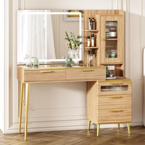White Vanity Desk with Mirror and Lights G570258